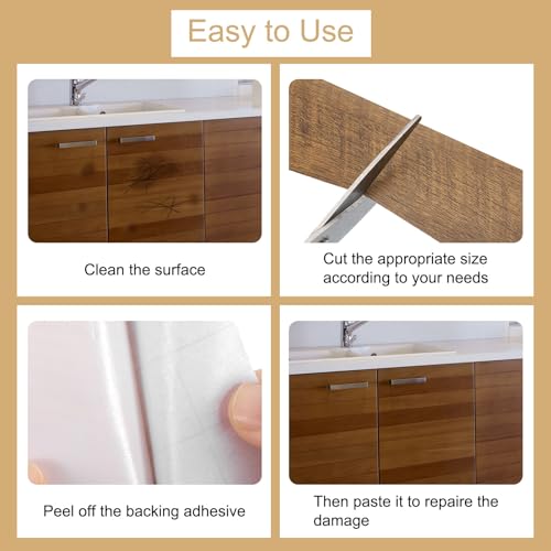 Image of uxcell 1 Roll Wood Grain Tape, 1.97 inch x 33 Ft Realistic Textured Repair Tape Self Adhesive Wood Textured Patch with Tool for Floor Wall Door Table Cabinets Furniture Home Decor(Orange)