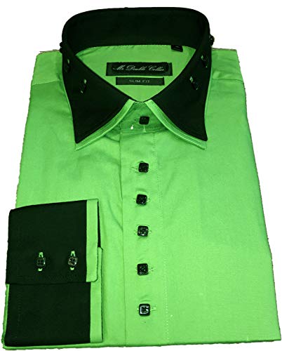 Chemise verte pour homme à manches longues et double col noir en taille XL