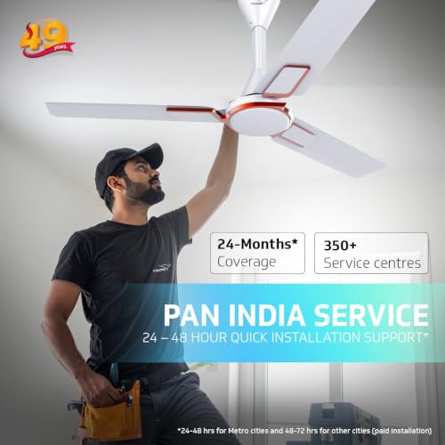 Image of V-Guard Blyzia Bs 1200mm Ceiling Fan for Home & Office| Pearl White | Aerodynamically Superior Aluminium Blades | 230 CMM Airflow & 370 RPM Speed | 2 Year Warranty