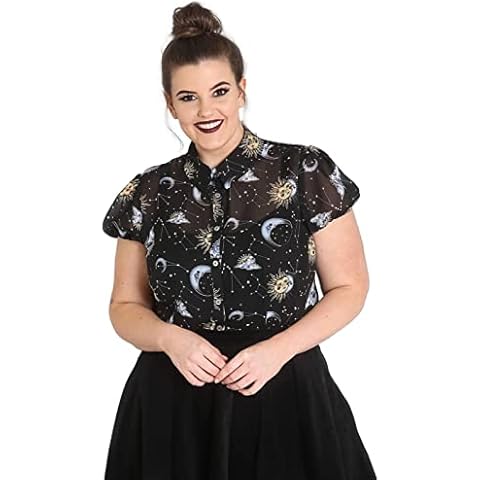 Blusa de Gasa Hell Bunny Solaris Wicca Sol Luna Estrellas - Negra (L) Cover