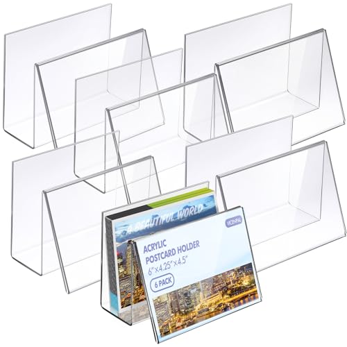 Crtiin 6 Pcs Clear Acrylic Postcard Display Holder Business Card Holder Greeting Card Display Clear Business Stand Rack for Index Organizer Desk Table Home Office 6 x 4.25 x 4.5 Inches