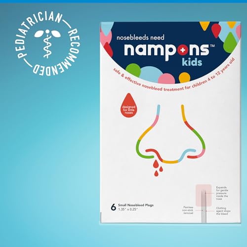 Image of Nampons Kids Nosebleed Stoppers - 12 Easy to Use Nose Bleed Stopper Plugs Kit for Kids. Trusted by Pediatricians. Hypoallergenic Clotting Agent Stops Nosebleeds Fast On Contact. Safe and Pain-Free