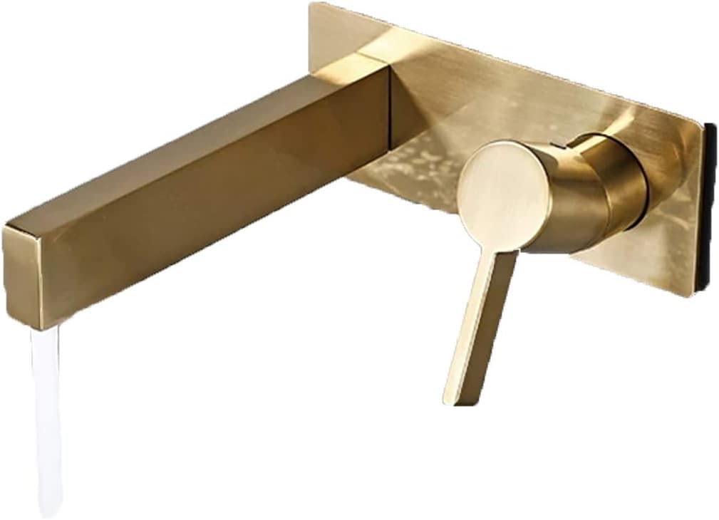 Robinet de lavabo mural doré avec valve encastrée pour vasque chic