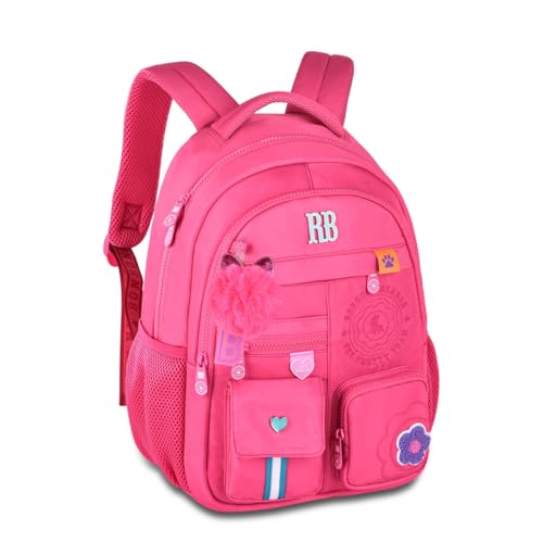 Mochila De Costas Escolar Reforçada Bolsa Viagem Passeio Infantil Juvenil Com Chaveiro Pompom RB Original Rosa