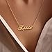 AOLO Stephanie Heart Name Necklace 18k Gold Plated Stainless Steel Nameplate Pendant Jewelry for Womens Mens 16