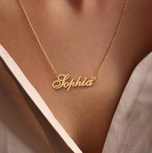 AOLO Personalized Name Necklace Custom Name Necklaces Stainless Steel Nameplate Heart Jewelry Gold Silver Color for Womens Mens2