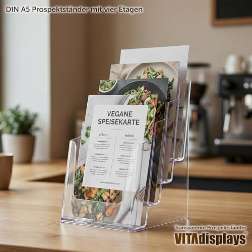 VITAdisplays® Stojak na prospekty DIN A5 z 4 poziomami, przezroczysty (NE-164)