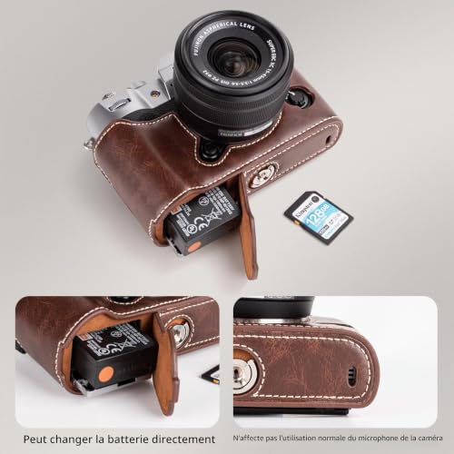 MUZIRI KINOKOO Fuji XT50 Demi-étui de protection en cuir PU compatible avec appareil photo numérique X-T50 – Transport facile avec ouverture en bas et poignée – Café – vue 4