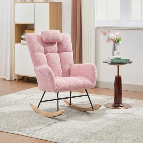 GarveeHome Rocking Chair Nursery Teddy, Upholstered Baby Fluffy Glider Rocker for Adults Small Spaces Indoor, Nursing Chairs for Living Room, Bedroom, Classroom