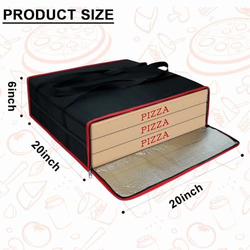 Bonnary Insulated Pizza Delivery Bag 20"x20"x6", Thermal Pizza Warmer Carrier, Holds 3 Boxes, Premium Hot Food Bag for DoorDash & UberEats, Black by Bonnary - Used condition - Image 2