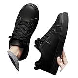 Flache Turnschuhe für Herren, weite Passform, flache Öffnung, Kunstleder-Sneaker, dicke Unterseite, rutschfest, niedrig, Schnürschuhe, Outdoor, athletisch, Workout, Turnschuh, runde Zehe, einfarbig