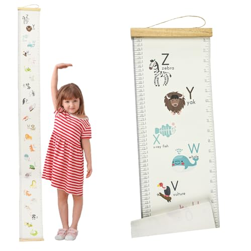 Surplex Regla de medición colgante para niños, tabla de crecimiento de altura del bebé, tabla de altura para colgar en la pared, lienzo extraíble de madera