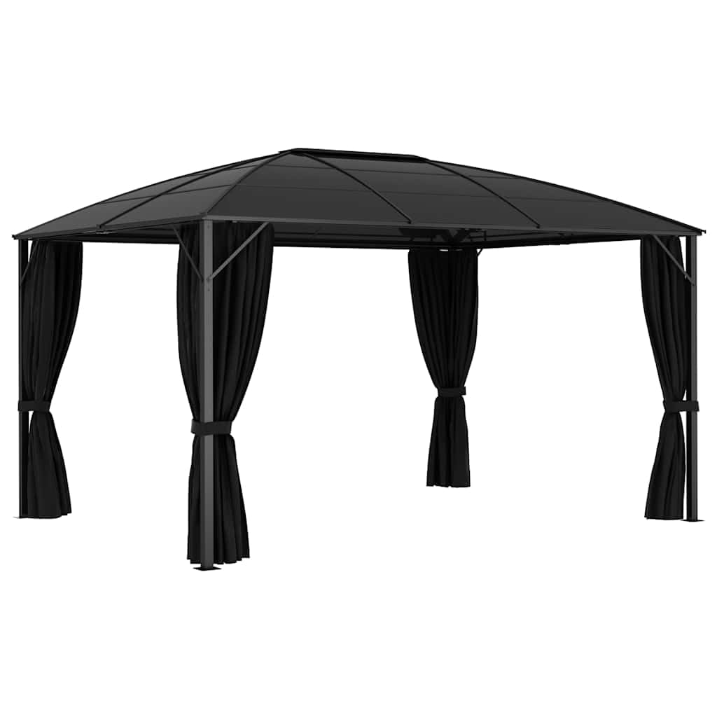 Altanka z zasłonami 400x300x265 cm antracyt | Dach panelowy PC 6 mm, rama aluminiowa i stalowa, 4 zasłony poliestrowe, łatwy montaż