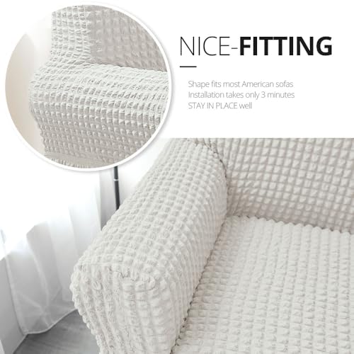 NICEEC Loveseat Slipcover Ivory Loveseat Cover 1 Piece Easy Fitted Sofa Couch Cover Universal High Stretch Durable Furniture Protector Love Seat with Skirt Country Style (2 Seater Ivory)