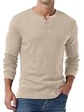 Sailwind Men's Henley Shirts Long Sleeve Casual Classic T-Shirts Button Henley Pullover Tee Beige