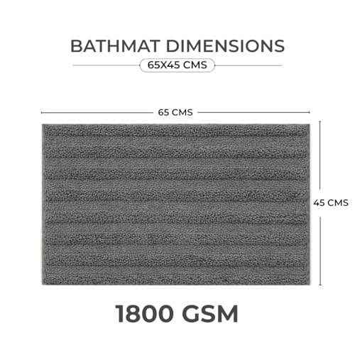 Image of Premium Combed Cotton Tufted Bathmat 45 x 65 cm, 1800 GSM Soft Absorbent Anti Skid Bathroom Floor Mat with Latex Backing, Quick Dry Non Slip Bath Rug for Shower & Daily Use, Stripes Grey