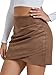 Rooscier Women's Faux Suede Ruched Wrap Bodycon High Waist Zipper Back Mini Skirts Plain Light Brown Medium