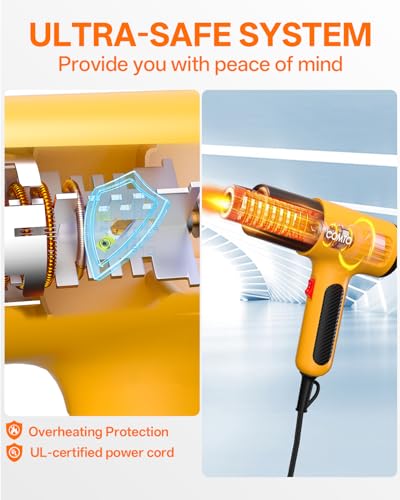 COMTO 1600W Heat Gun, Hot Air Gun with 2 Temp Settings, 4 Nozzles, Overheat Protection, for Shrink Tubing, Shrink Wrap, Crafting, Resin, and DIY Projects - Yellow