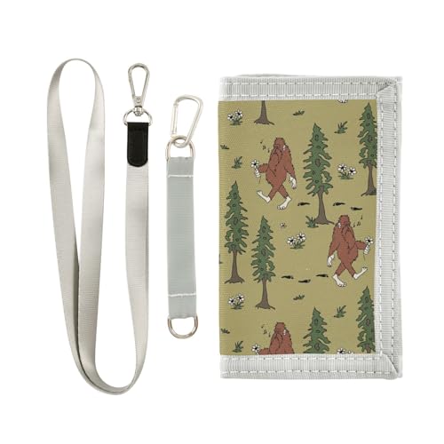 JHKKU Bigfoot Trifold Wallets for Kids Boys Girls, Outdoor Sports Wallet for Teen, with Zipper Coin Pocket Novelty Purse