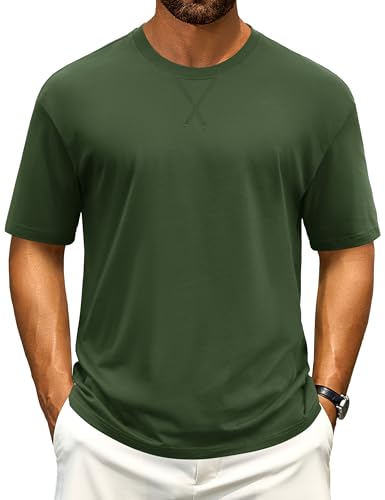 Cotrasen Men's T Shirts Cotton Drop Shoulder Short Sleeve Shirts for Men Casual Soft Comfort Loose Fit Mens Summer Tee Shirts