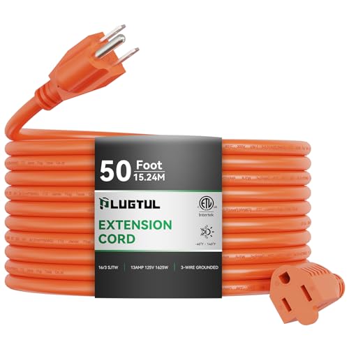 Outdoor Extension Cord 50 FT Waterproof, 16/3 Gauge Heavy Duty 3 Prong Extension Cord, 13A 1625W...