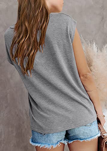 Image of Imily Bela Girls Cap Sleeve Summer Tops Casual Crewneck Loose Tshirts with Pocket