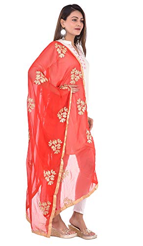 Image of Youthquake Golden Embroidered Work Chiffon Dupatta For Womens & Girls With 4 Side Gold Lace