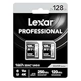 Lexar 128GB (2-Pack) Professional 1667x SD Card, UHS-II, C10, U3, V60, Full HD, 4K, Up To 250MB/s Read SDXC Memory Card, for Professional Photographer, Videographer, Enthusiast (LSD128CBNA16672)