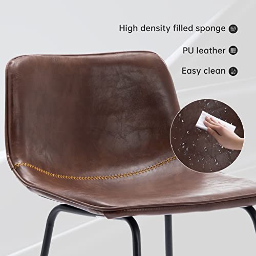 Urban Armless Bar Chairs, Modern Industrial Faux Leather Dining Chairs Set Of 2,Barstools With Backs Quilting Tall Stool For Kitchen Counter,Home And Restaurants Indoor Outdoor,30",Red Brown #TOP4
