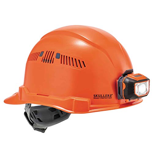 Vented Hard Hat With Light, Cap Style, Ratchet Suspension, Class C, Ergodyne Skullerz 8972Led Orange #TOP1