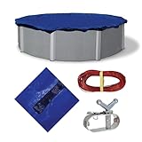 Blue Wave Gold 15-Year 24 ft Round Above Ground Pool Cover for Winter– Durable & Weather-Resistant Polyethylene – 4 ft Overlap, Black Underside, Reinforced Grommets, Winch, Cable – Royal Blue