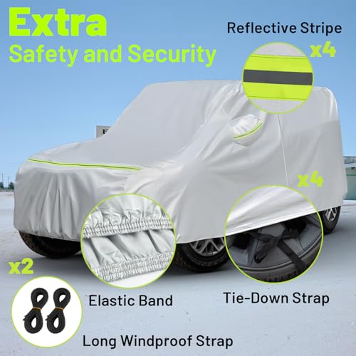 Image of Favoto Car Cover Waterproof Custom Fit for Jeep 2 Door Windproof Heavy Duty Car Cover for Automobiles Outdoor with Reflective Strips All Weather Snow Sun Dust UV Protection
