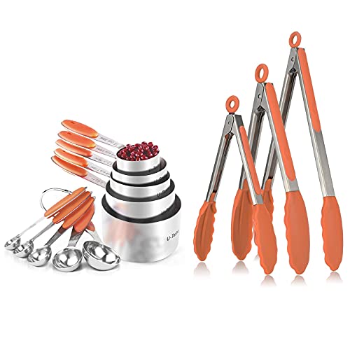 U-Taste 18/8 Stainless Steel Measuring Cups And Spoons Set And 480ºf High Heat-Resistant Kitchen Tong Set (Orange) #TOP27