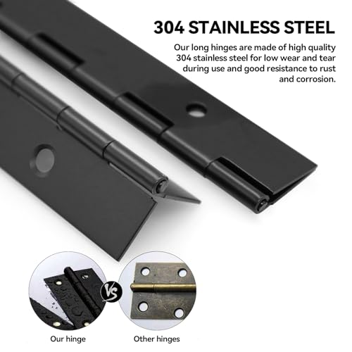 Piuluvor® 4 Stück Klavierband Scharnier Edelstahl Stangenscharnier 300 × 30 mm Türscharniere mit Schraubendreher und 50 Schrauben für Klaviere Schranktüren Wohnmöbel (Schwarz)