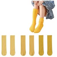 ISABELLA MOON 3 Pairs Back to School Kids Girls Knee High Plain School Uniform Colourful Cotton Rich Socks (Cotton, Mix yellow)