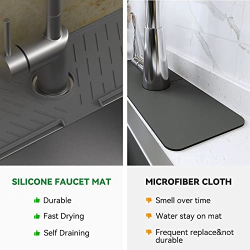 Silicone Faucet Splash Guard, Sink Protectors for Kitchen Sink, 17.71” x 5.9”, Sink Splash Guard Behind the Faucet, Keep Kitchen and Bathroom Sinks Dry,Grey