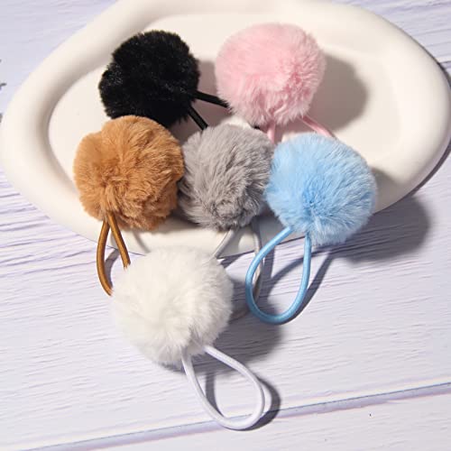Susulu Furry Hair Elastic Bands Faux Rabbit Fur Pompom Hair Ties Scrunchies For Women, Rubber Band With 5Cm Ball Ponytail Holder Accessories Pack Of 12Pcs (White) #TOP3