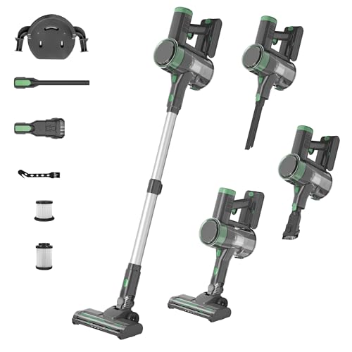 Cordless Vacuum Cleaner, 450W 45KPA 50 Mins Runtime Vacuum Cleaners for Home, Stick Vacuum with Self-Standing, Wall Mount Charging,Anti-tangle,Rechargeable Handheld Vacuum for Pet Hair/Carpet/Floor