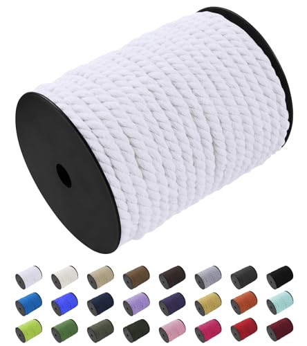 Uiopa Hilo Macrame 8mm x 40m, Cuerda Macrame Cuerda de Algodon Natural Cordel, Cuerda Manualidades para DIY Macrame Pared, Cortina, Colgar Plantas, Decoracion Dormitorio (Blanco)