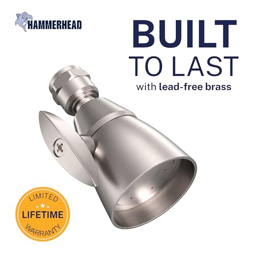 Image of HammerHead Showers SOLID METAL 2 Inch High Pressure Shower Heads BRUSHED NICKEL - California Compliant 1.75 GPM Low Flow Rate - High Flow Shower Head with ADJUSTABLE SPRAY PATTERN - Fixed Shower Head
