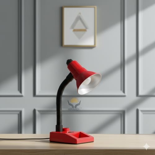 Image of Flexible Red Desk Lamp with Adjustable Neck - Study & Reading Light| B22 Holder| Including 5W Bulb| Pack of 1