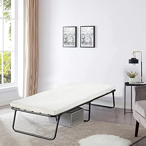 Spring Sleep, 14” Folding Bed with Luxurious Memory Foam Mattress, Strong and Sturdy Metal Frame, Portable Guest Bed for Easy Storage, 31-Inch, White Cover