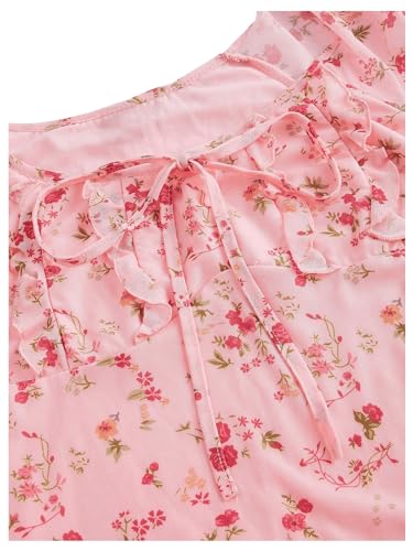 Image of Floerns Women's Floral Print Cap Sleeve Dress Square Neck Tie Front Summer A Line Cute Mini Dresses