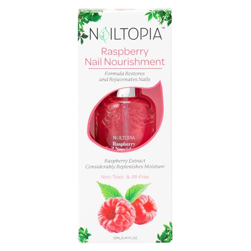 Nailtopia Raspberry Nail Nourishment - Revitalizing Nail Strengthener Treatment for Stronger Nails - Growth Serum for Damaged, Thin, Cracked Nails - Vitamin Infused, Bio Sourced, and Vegan - 0.41 oz