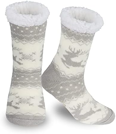 BOER Slipper Socks - Winter Ladies Non Slip Soft Cozy Slipper Socks Fleece Lined Fluffy and Furry Knitted Warm Home Socks