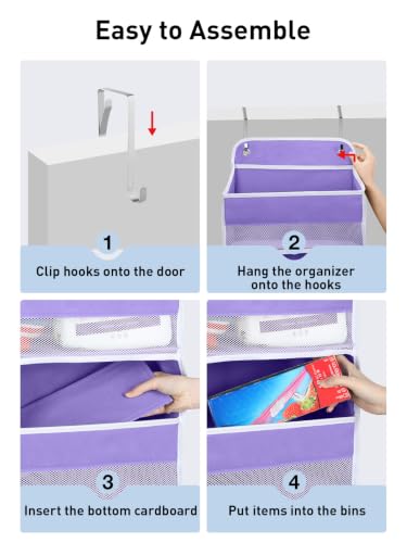 Image of Yecaye Over the Door Organizer, 35.2lbs Load Toy Stuffed Animal Storage, Bathroom Organizers and Storage for Nursery Newborn Baby Essential Stuff Dorm Room Essentials, Purple 4 Tier