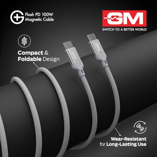 Image of GM G+ Flash PD 100W White Magnetic Cable | Type-C to Type-C |1.2M Length| Premium Braided Copper Wire | Durable & Wear-Resistant for Seamless Charging and Data Transmission