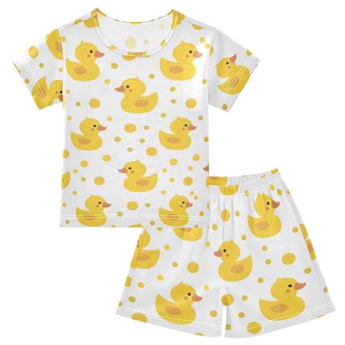 ALAZA Cute Yellow Duck Polka Dot Pajamas Short Sleeve 2 Piece Sleepwear Top and Bottom Pajama Set Unisex