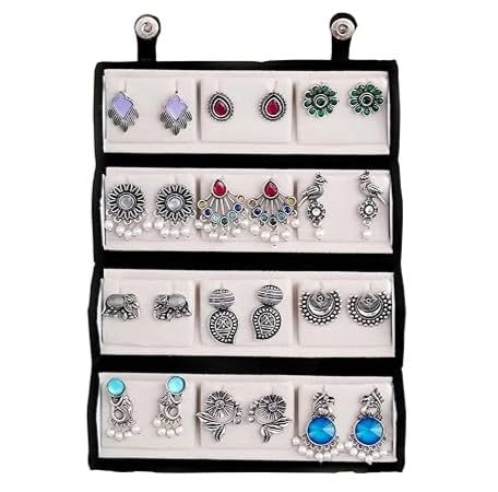 Image of FUBS Oxidized Designer Stud Earrings Set of 12 with Folding Jewelry Box