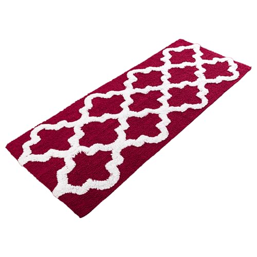 Lavish Home 100% Cotton Trellis Bathroom Mat - 24x60 inches - Burgundy